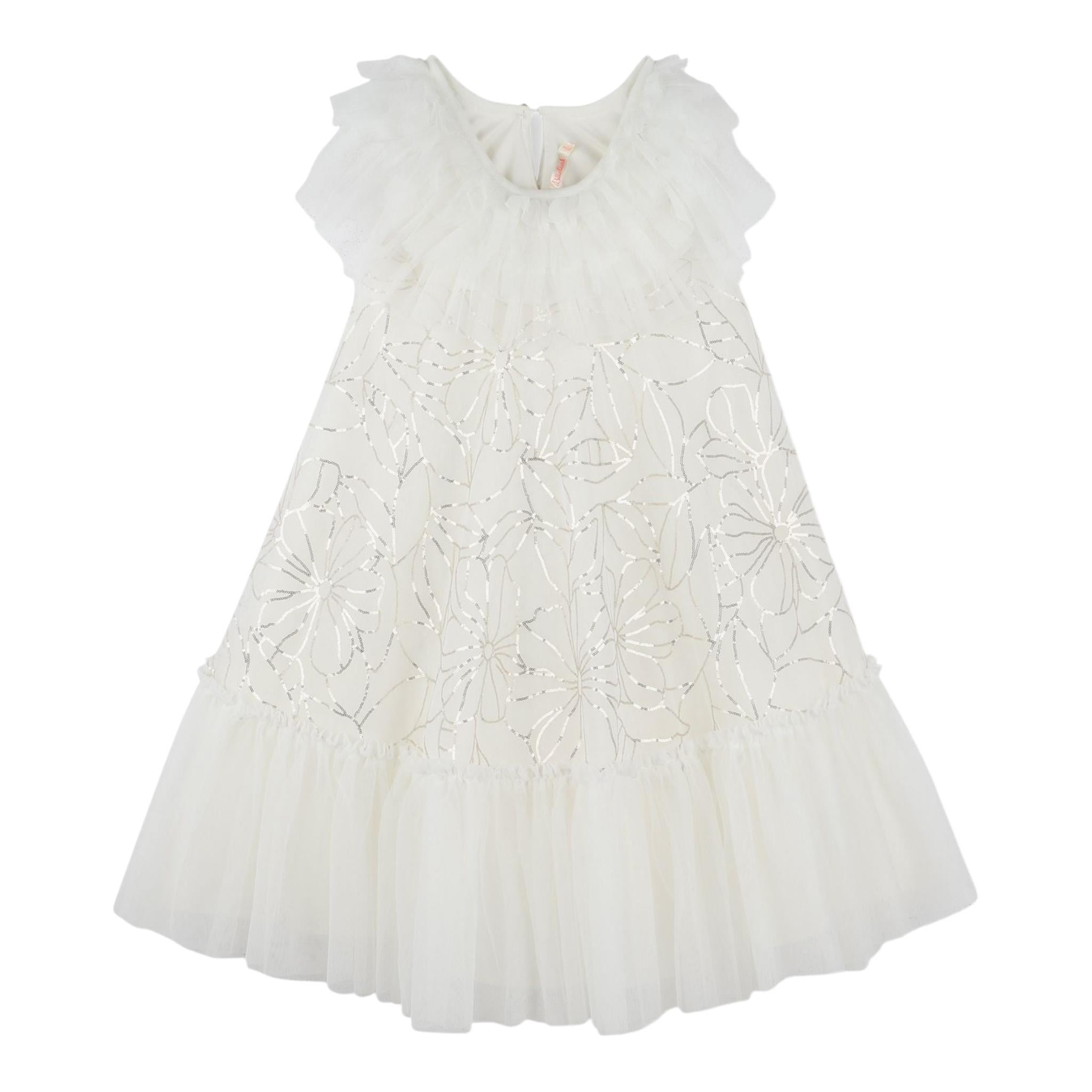 Billieblush Abito Tinta Unita con Tulle E Paillettes per Bambina U20989 BIANCO BillIEBLUSH 