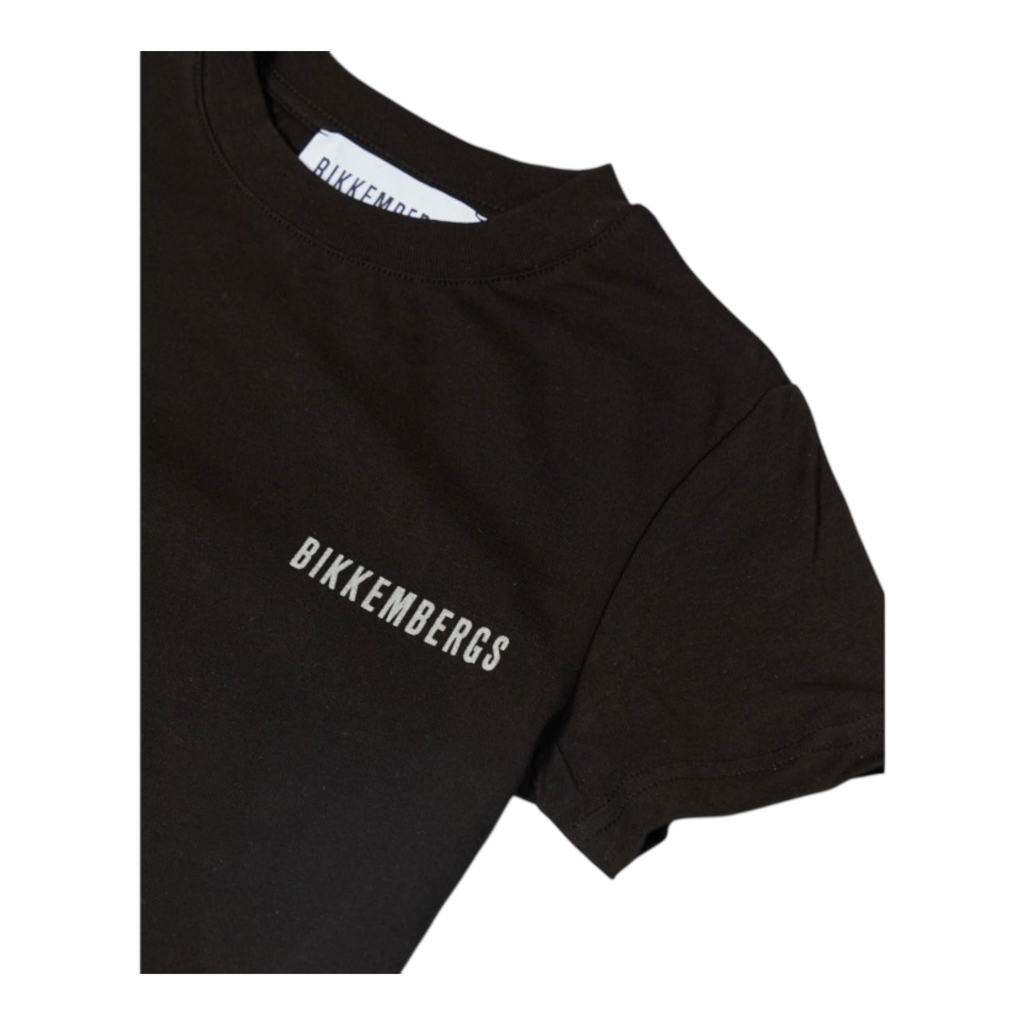 Bikkembergs T-Shirt Girocollo Tinta Unita con Logo per Bambino BK1602 NERO BiKKEMBERGS 