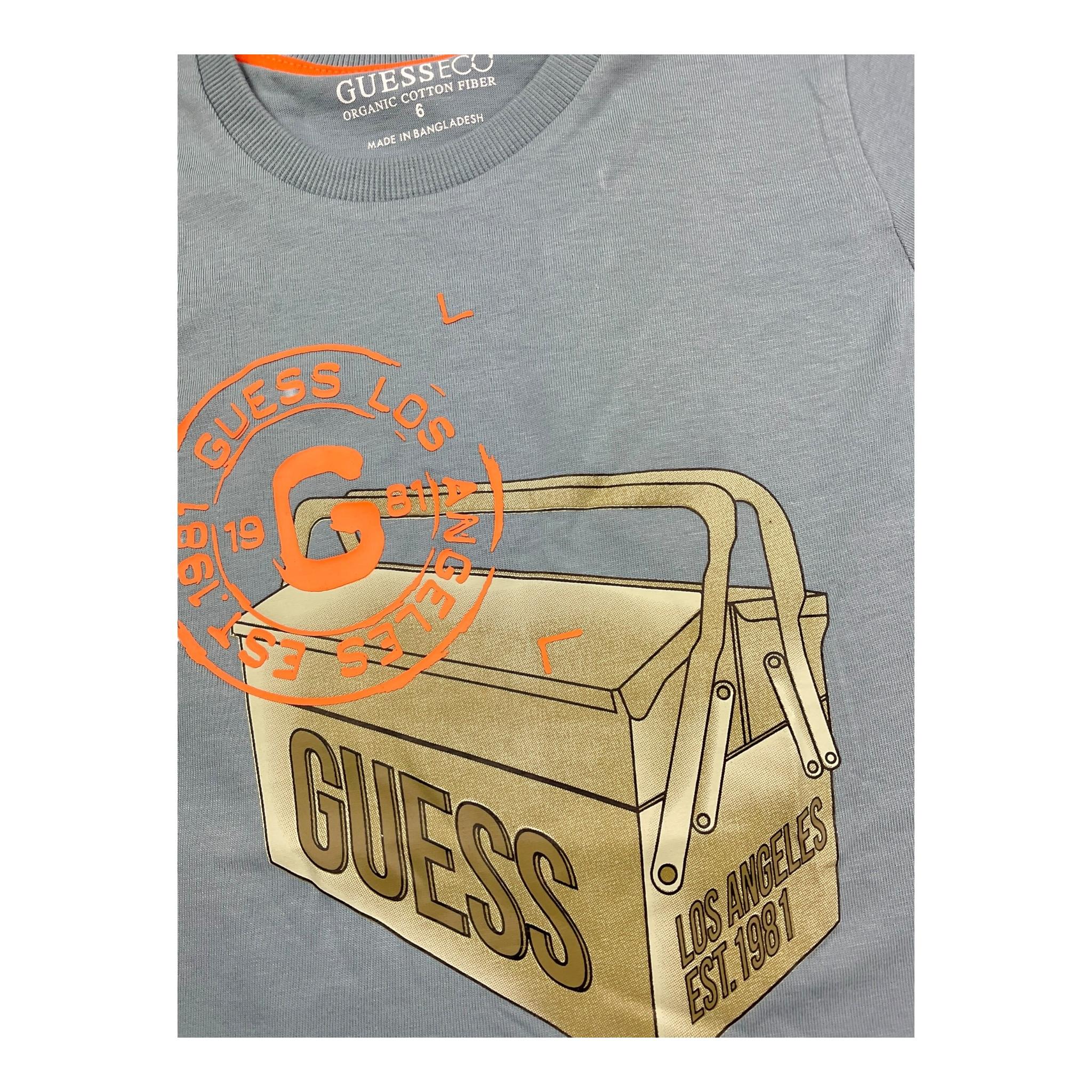 Guess T-Shirt Girocollo Tinta Unita con Stampa per Bambino N5RI27K8HM4J AZZURRO GUESS 