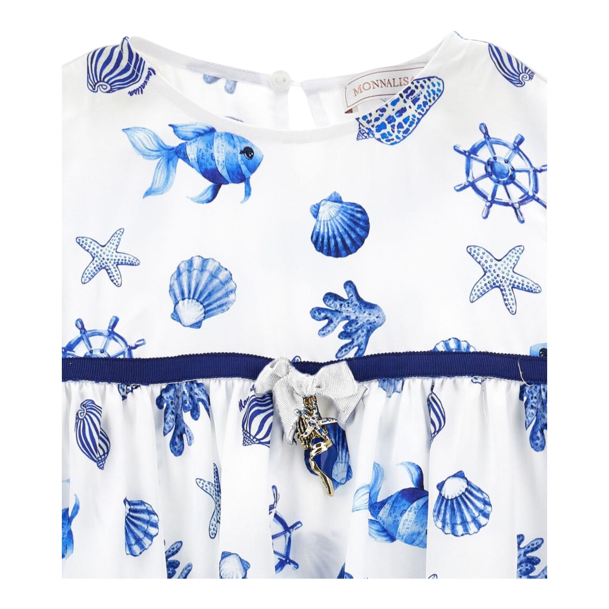 Monnalisa Camicia Tinta Unita con Fantasia per Neonata 11C303N BIANCO MONNALISA 