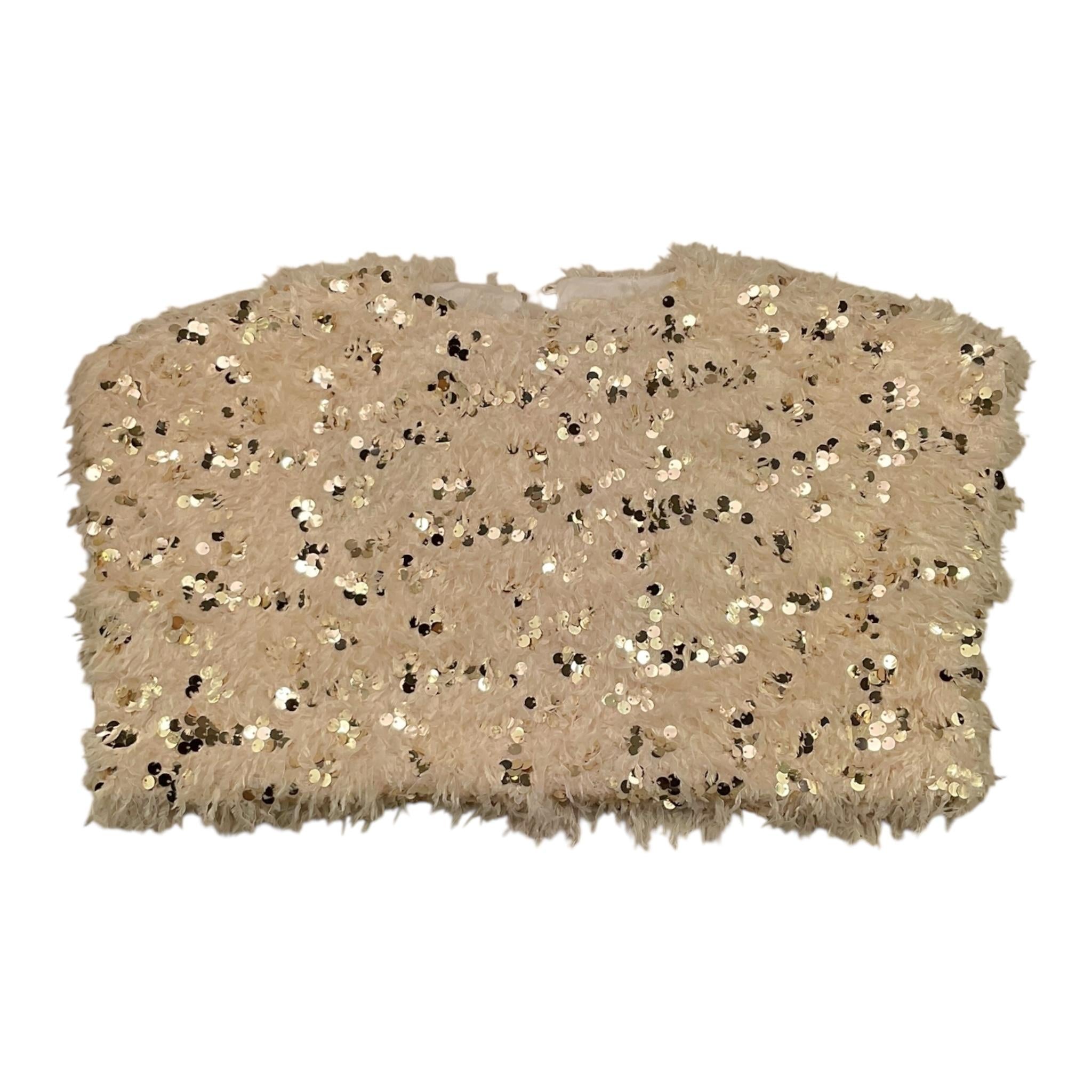 Dou Dou top Giromanica Tinta Unita con Paillettes E Piume per Bambina DW5A51 BEIGE DOU DOU 