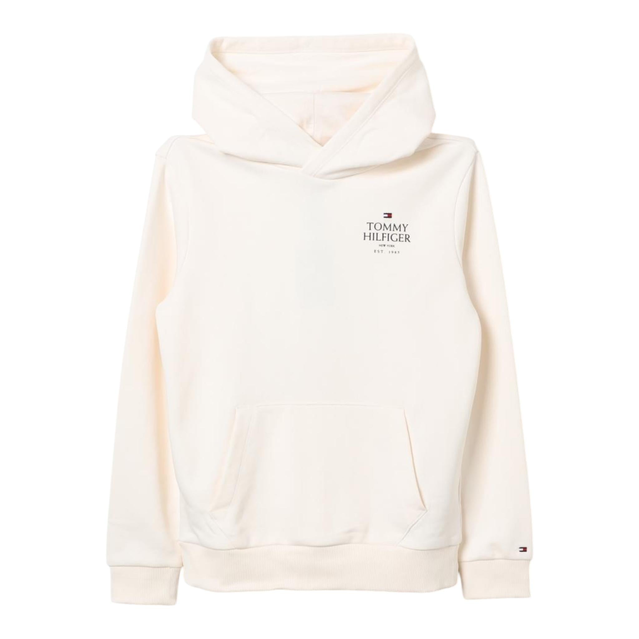 TOMMY HILFIGER felpa tinta unita con cappuccio e stampa Panna per Bambino KB0KB09193 PANNA TOMMY HILFIGER 