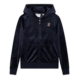 Juicy Couture Mädchen Schwarzer Kapuzenpullover mit Reißverschluss aus massivem Wildleder