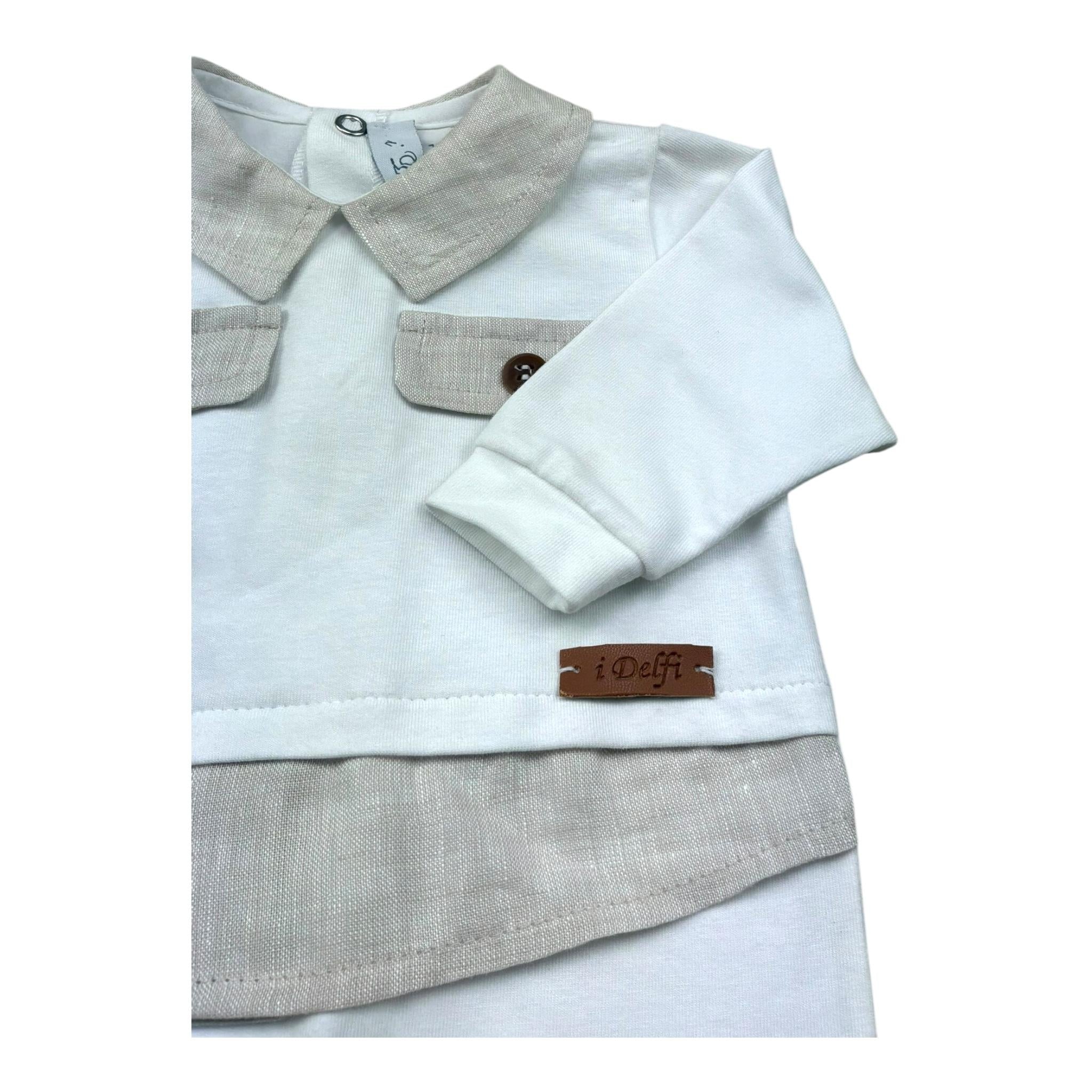 I Delfi Tutina Manica Lunga Tinta Unitacon Profili In Contrasto per Neonato 25P5230 BIANCO I DELFI 