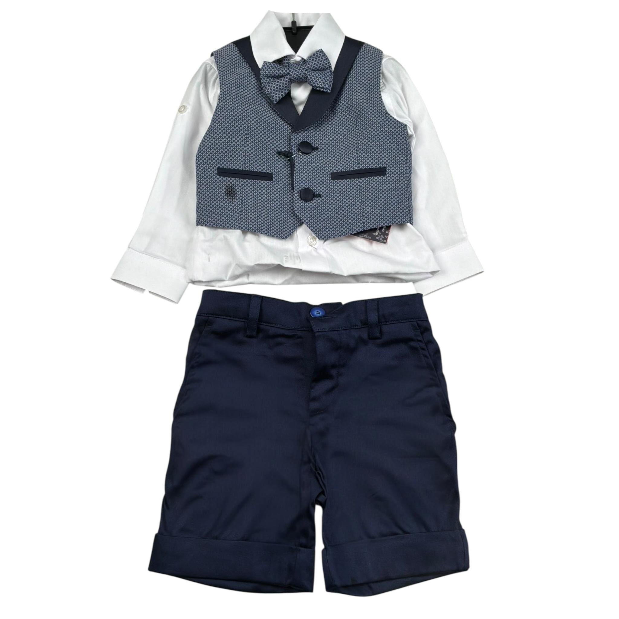 App4Kids Completo 4 Pezzi Gilet-Camicia-Papillion-Bermuda per Neonato 30129 BLU APP4KIDS 