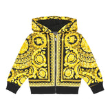 Versace Einfarbiger Hoodie mit Reißverschluss und Muster Schwarz für Jungen