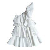 Twinset One-Shoulder-Kleid einfarbig mit weißen Rüschen für Mädchen