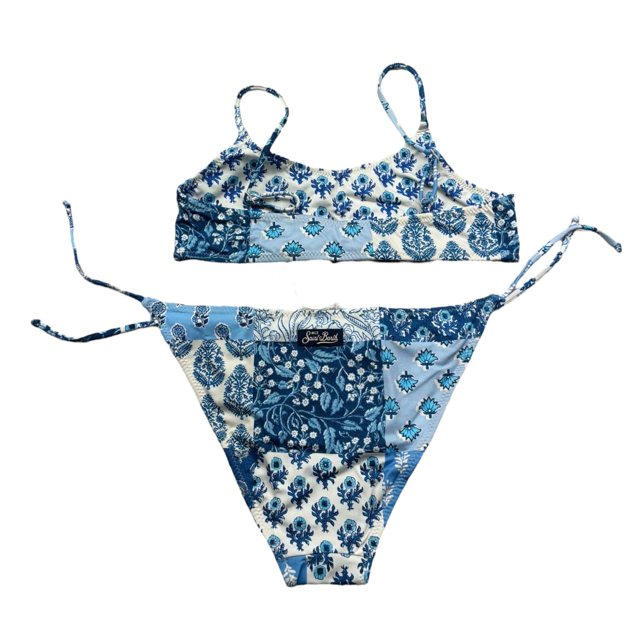 Saint Barth Costume 2 Pezzi Tinta Unita con Fantasia Fascia-Slip per Bambina JAI0004 BIANCO SAINT BARTH 