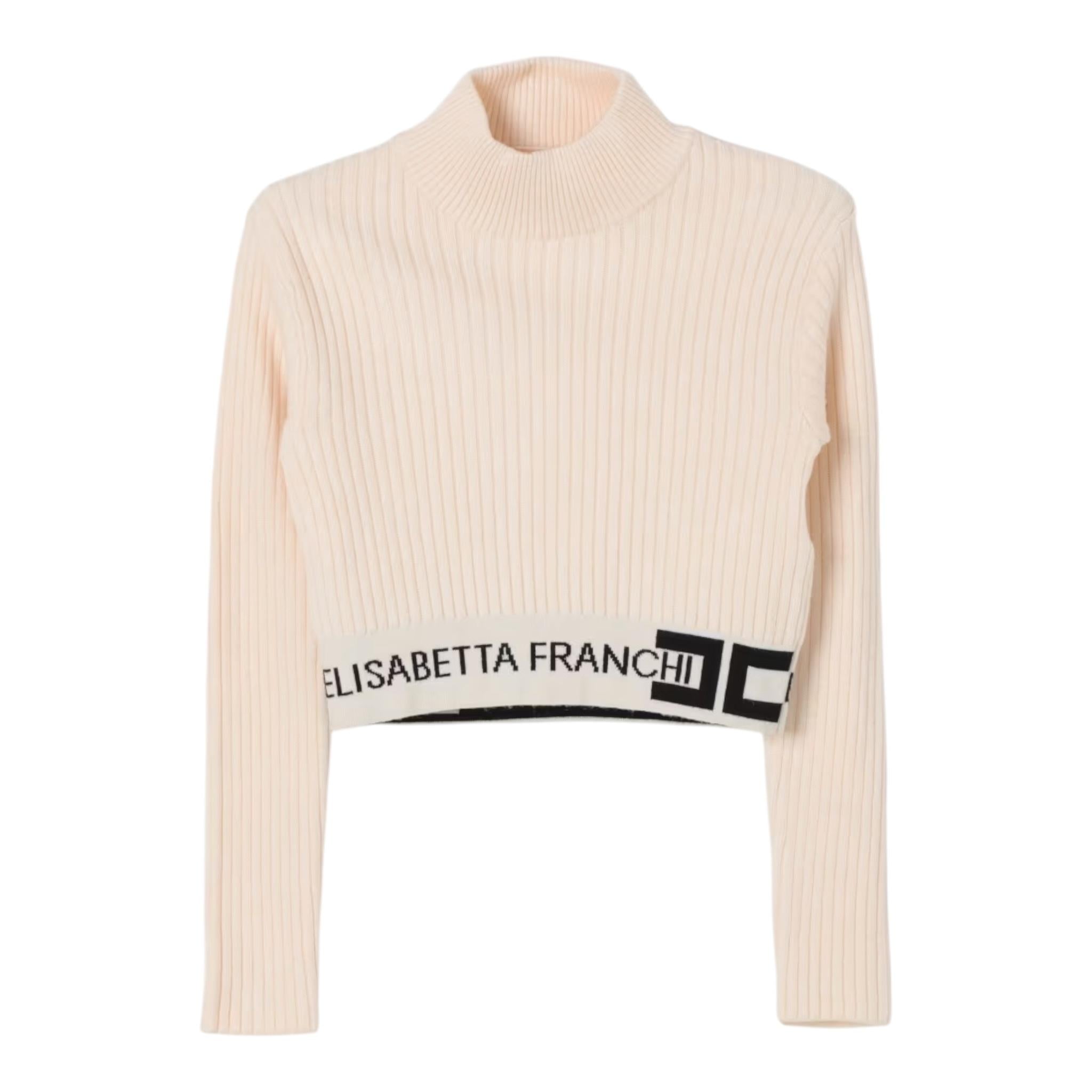 ELISABETTA FRANCHI maglia mezzo collo tinta unita con logo Panna per Bambina EFMA152X PANNA ELISABETTA FRANCHI 