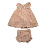 Valentina Bebes Set Einfarbig Kleid-Rosa Culotte Für Neugeborene