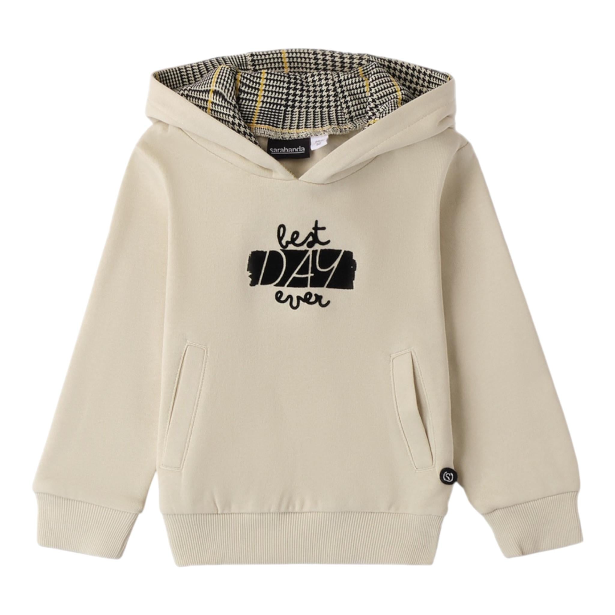 SARABANDA felpa tinta unita con cappuccio e stampa Beige per Neonato 0A034 BEIGE SARABANDA 