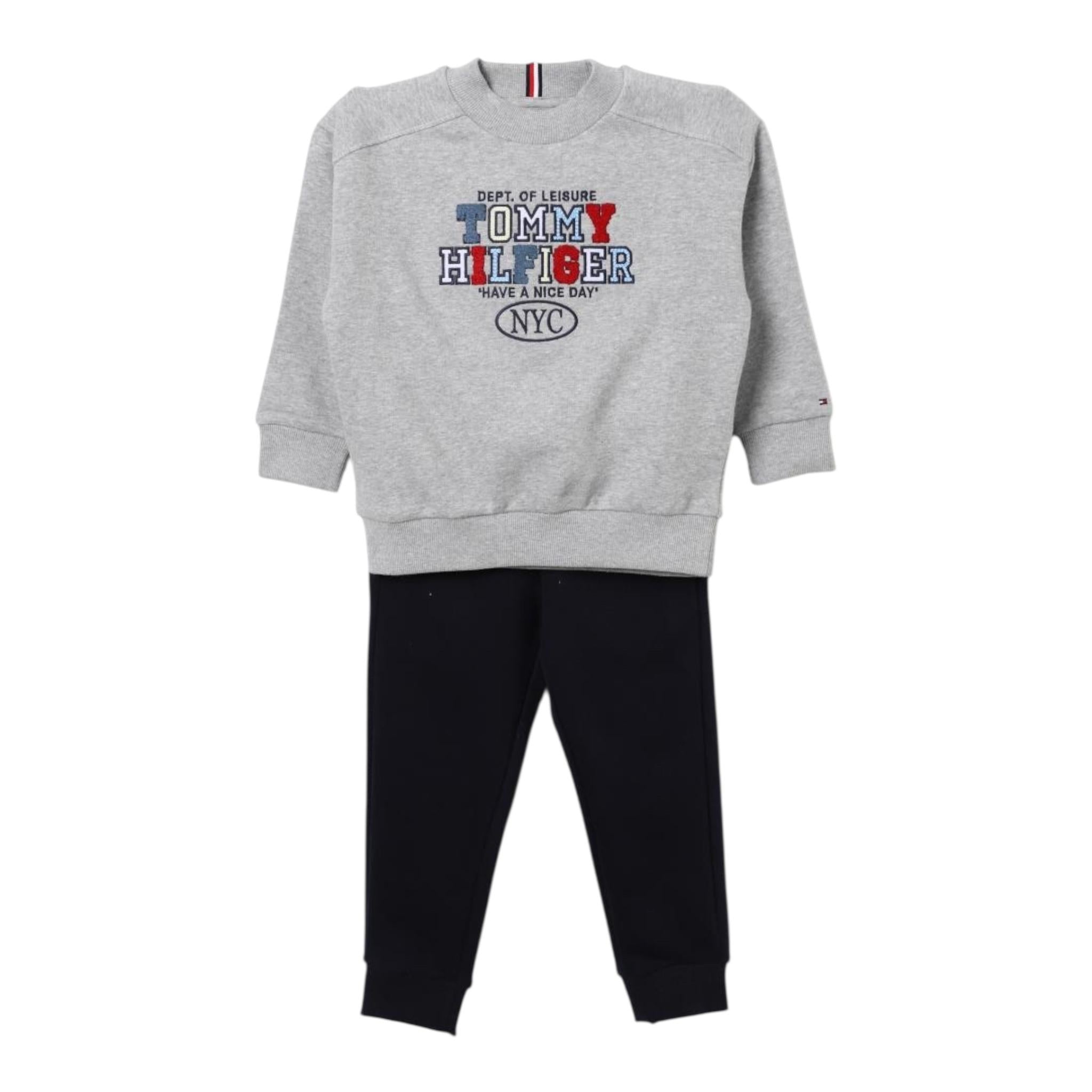 TOMMY HILFIGER completo 2pz bicolore felpa-pantalone Grigio/blu per Neonato KB0KB09059N GRIGIO/BLU TOMMY HILFIGER 