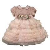 Helle Farben Halbarm Einfarbiges Kleid mit rosa Tüll für Baby Mädchen