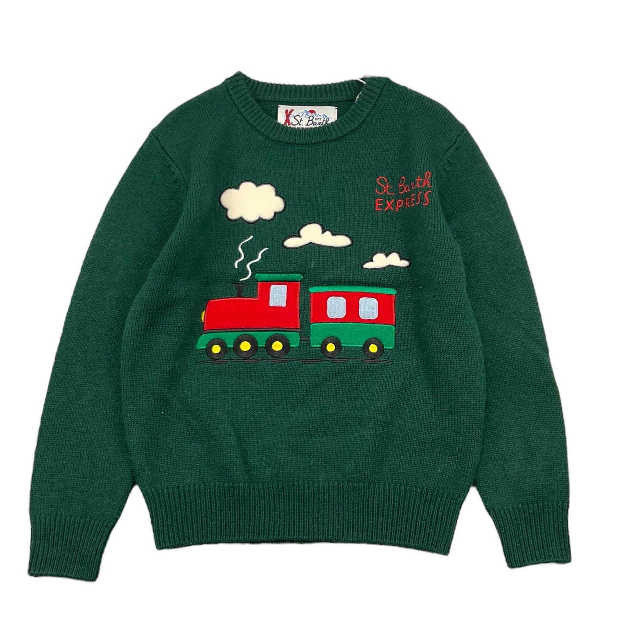 SAINT BARTH maglia girocollo tinta unita con stampa Verde per Bambino SBEXPRESS VERDE SAINT BARTH 