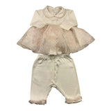 Minu‘ Complete 2-teiliges Shirt und Leggings, einfarbig mit weiß/rosa Tüll für Baby-Mädchen