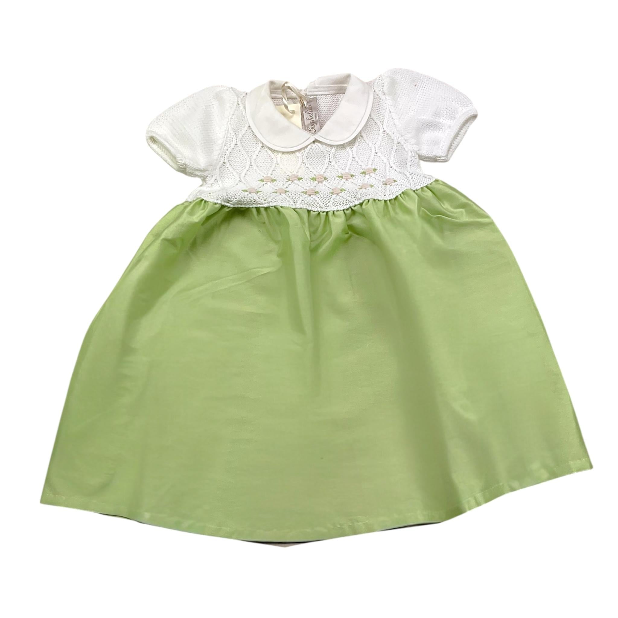 Gughelino Abito Bicolore Mezza Manica con Ricami per Neonata 3045 BIANCO/VERDE GUGHELINO 