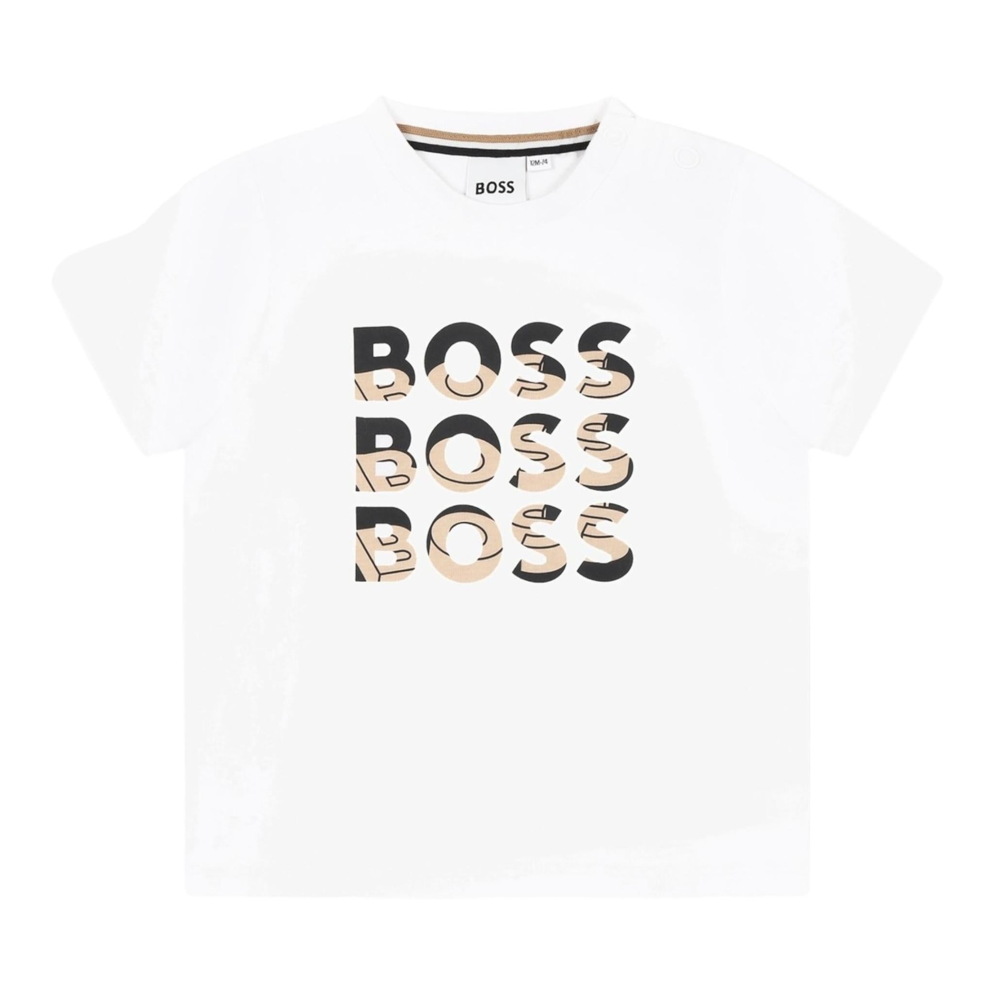 Boss T-Shirt Girocollo Tinta Unita con Stampa per Neonato J52113X BIANCO BOSS 