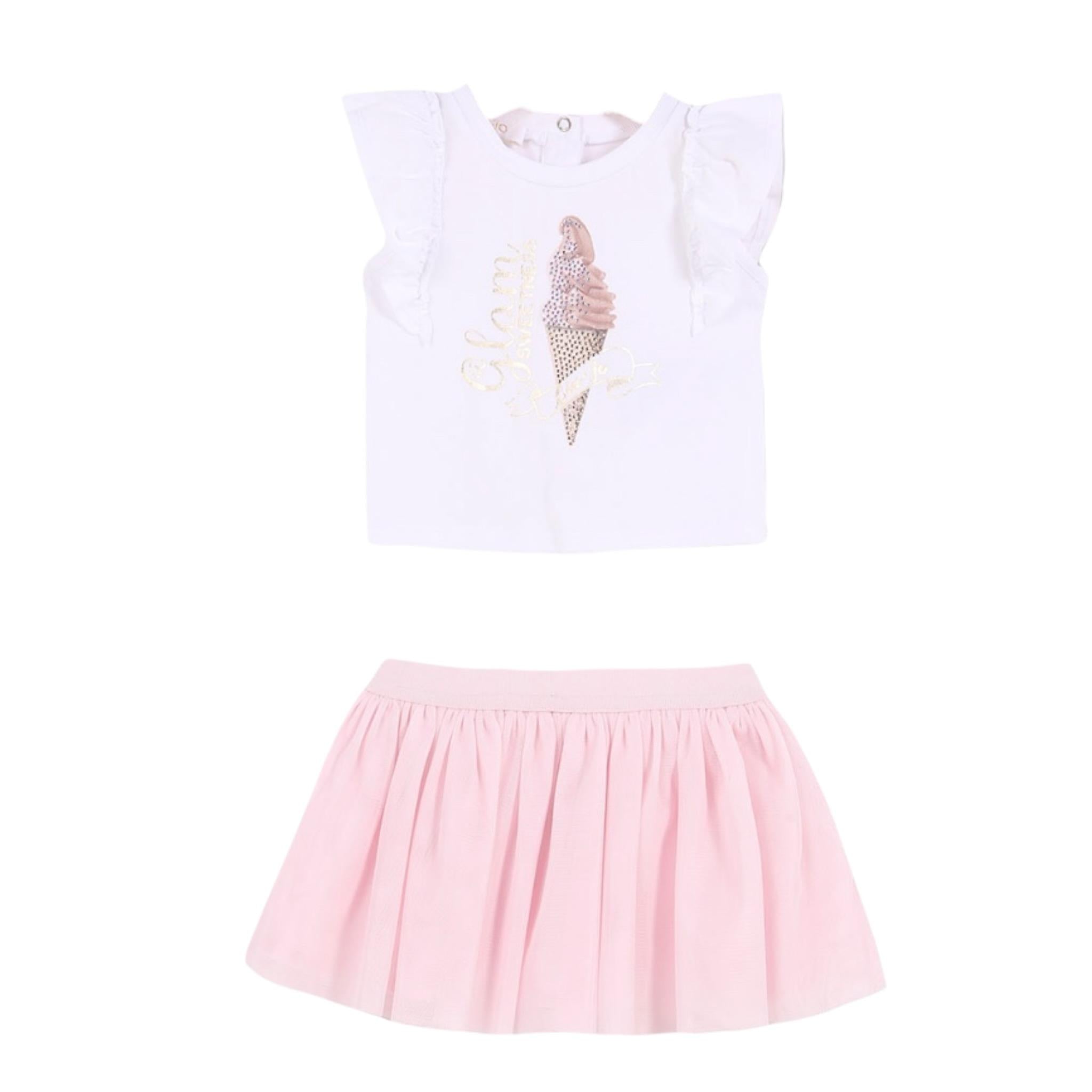 Liu Jo Completo 2 Pezzi T-Shirt-Gonna Bicolore per Neonata HA1085 BIANCO/ROSA LIU JO 