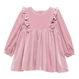 ABEL & LULA abito tinta unita in velluto con balze Rosa per Neonata 5504 ROSA ABEL & LULA 