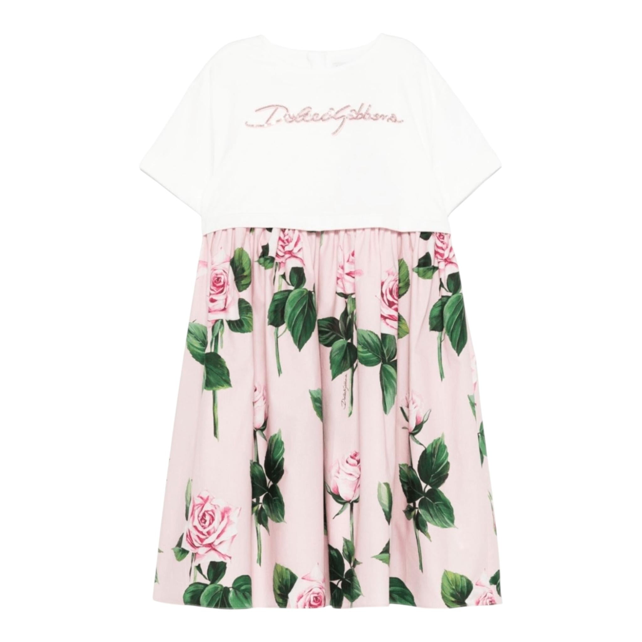Dolce & Gabbana Abito Bicolore con Fantasia Fiori per Bambina L5JD9R BIANCO/ROSA DOLCE & GABBANA 