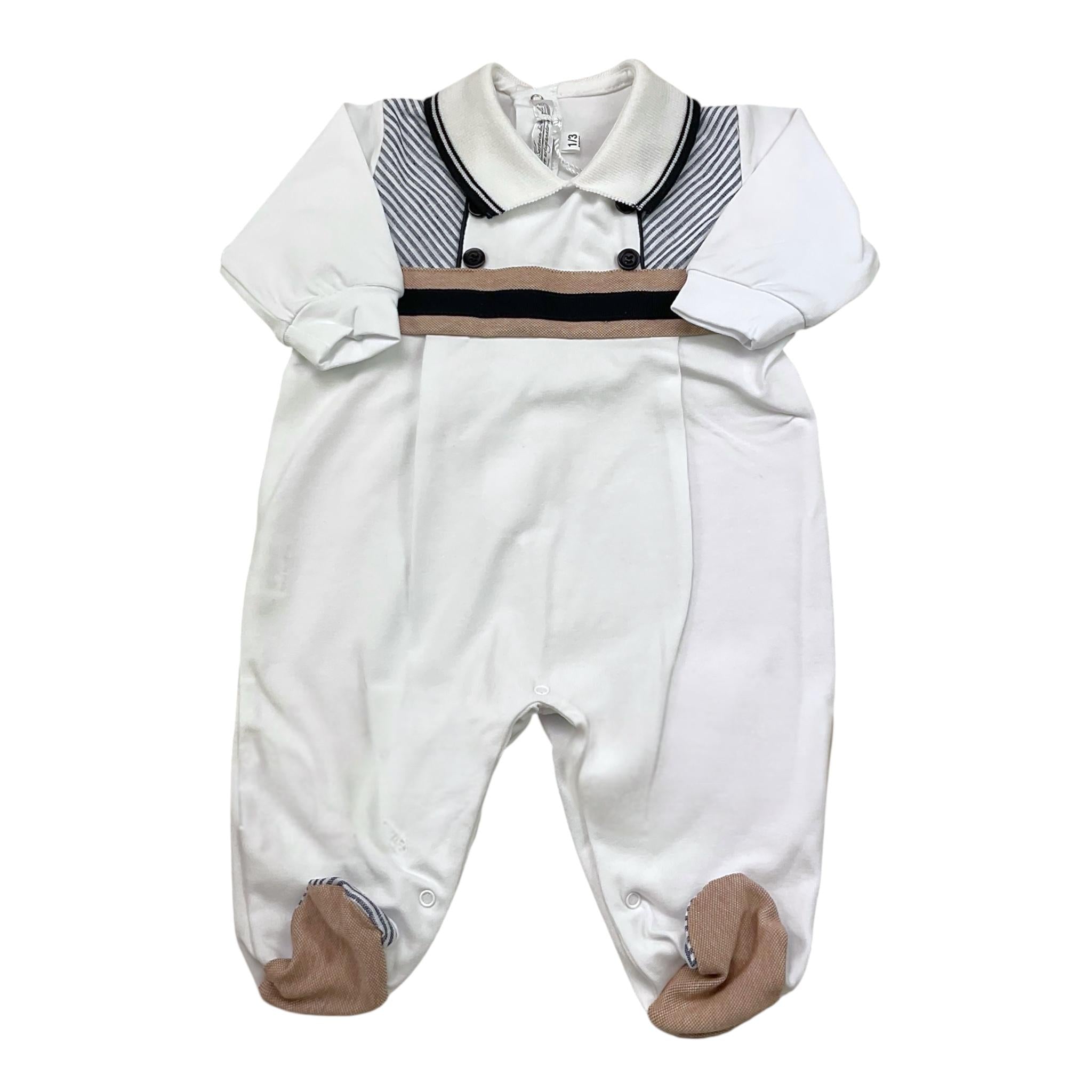 La Sartoria Dei Piccoli Tutina Tinta Unita con Stampa E Colletto per Neonato LTB3021 BIANCO LA SARTORIA DEI PICCOLI 