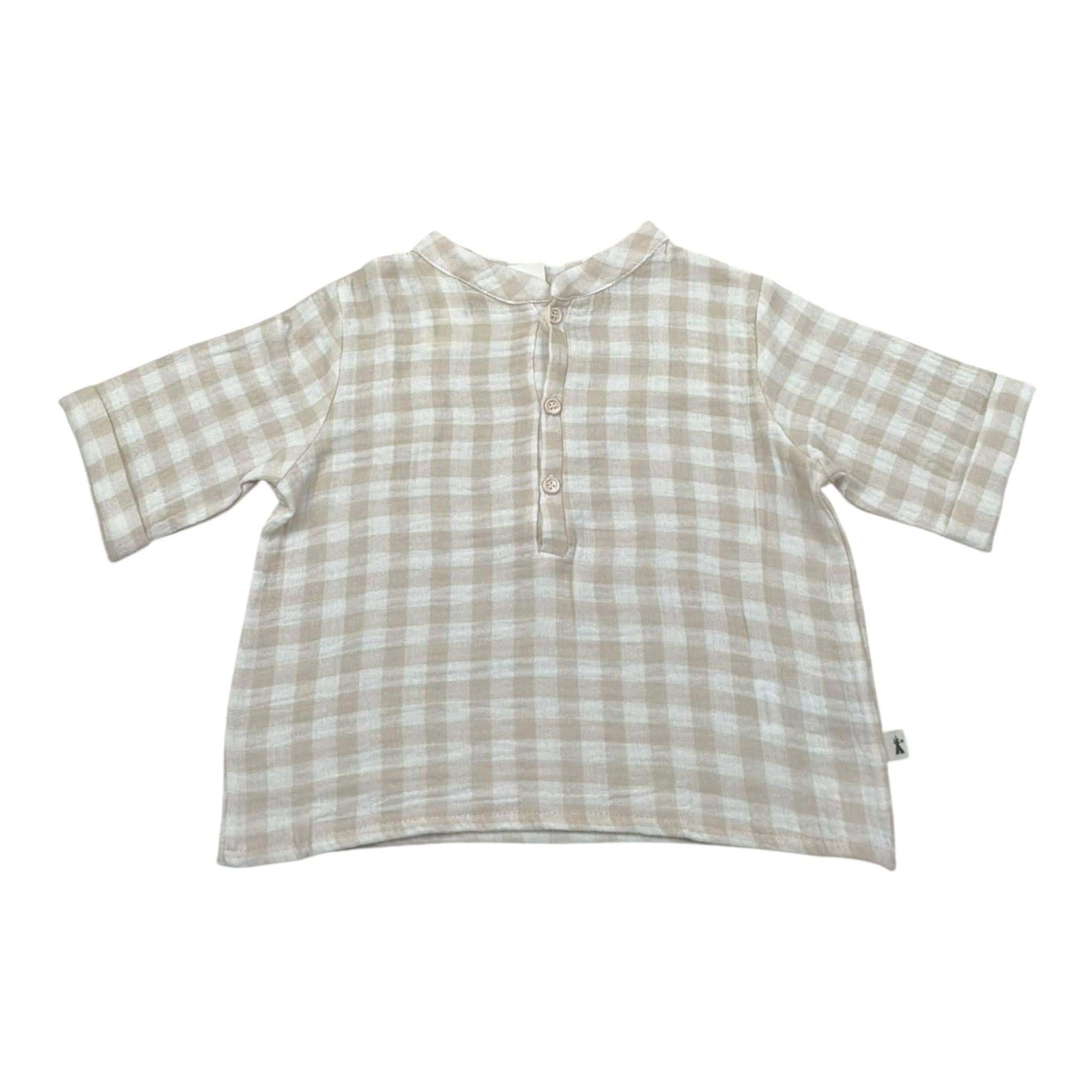 Petit Indi Camicia Tinta Unita con Fantasia A Quadri per Bambino SS25BK7115X BEIGE PETIT INDI 