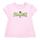 Chiara Ferragni – Einfarbiges T-Shirt mit Rundhalsausschnitt und rosa Aufdruck für Baby-Mädchen