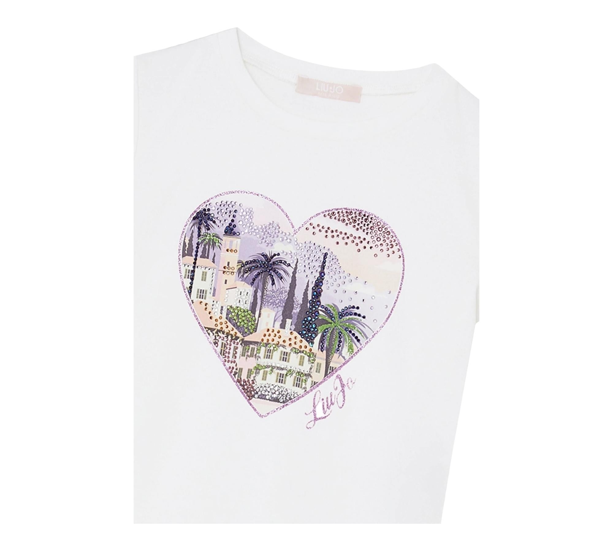 Liu Jo T-Shirt Girocollo Tinta Unita con Stampa E Brillantini per Neonata KA5093NX BIANCO LIU JO 