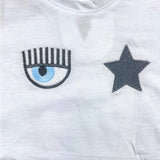 Chiara Ferragni Einfarbiges T-Shirt mit Rundhalsausschnitt und weißem Aufdruck für Baby-Mädchen