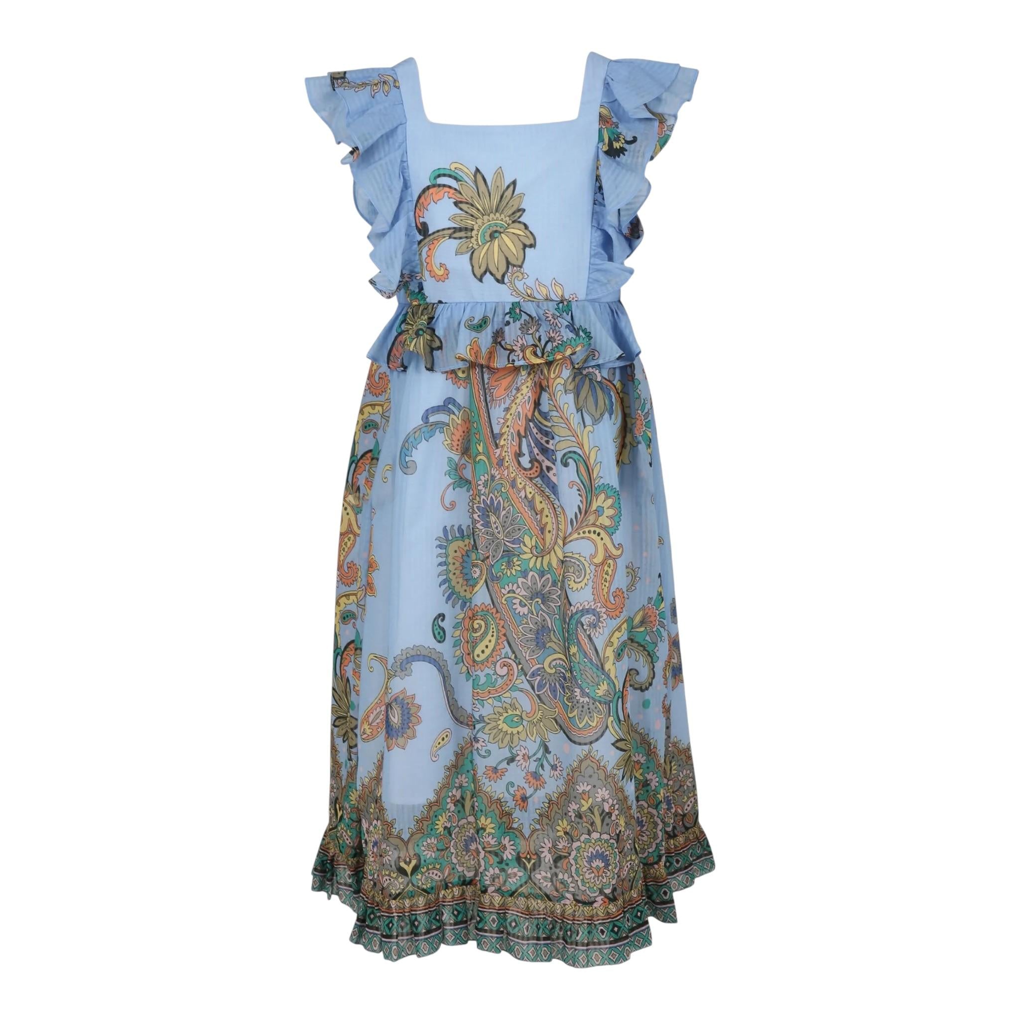 Etro Abito Tinta Unita con Fantasia per Bambina GW1B82X AZZURRO ETRO 