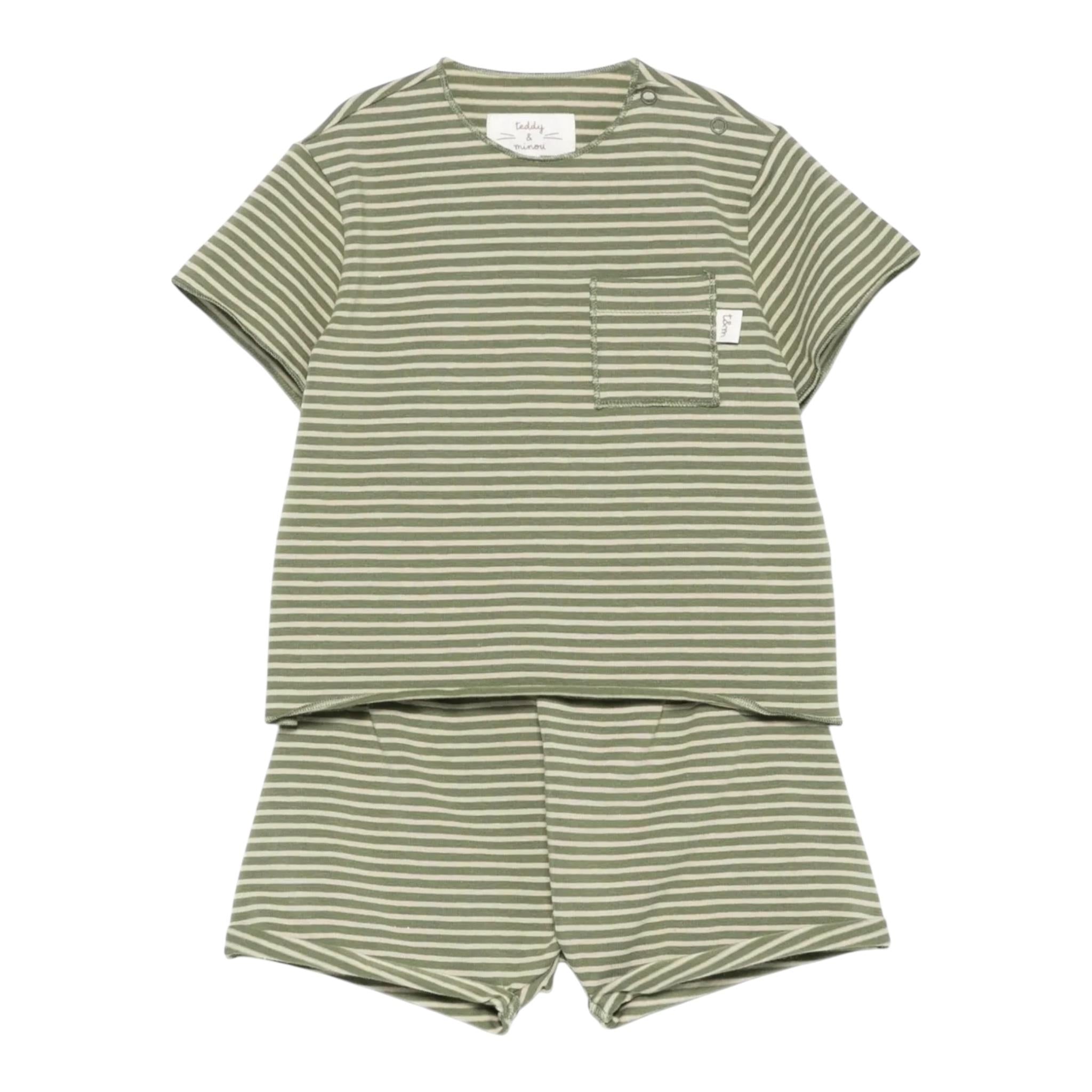 Teddy E Minou Completo 2 Pezzi T-Shirt-Bermuda Tinta Unita per Neonato E25CP074M1031 VERDE TEDDY E MINOU 