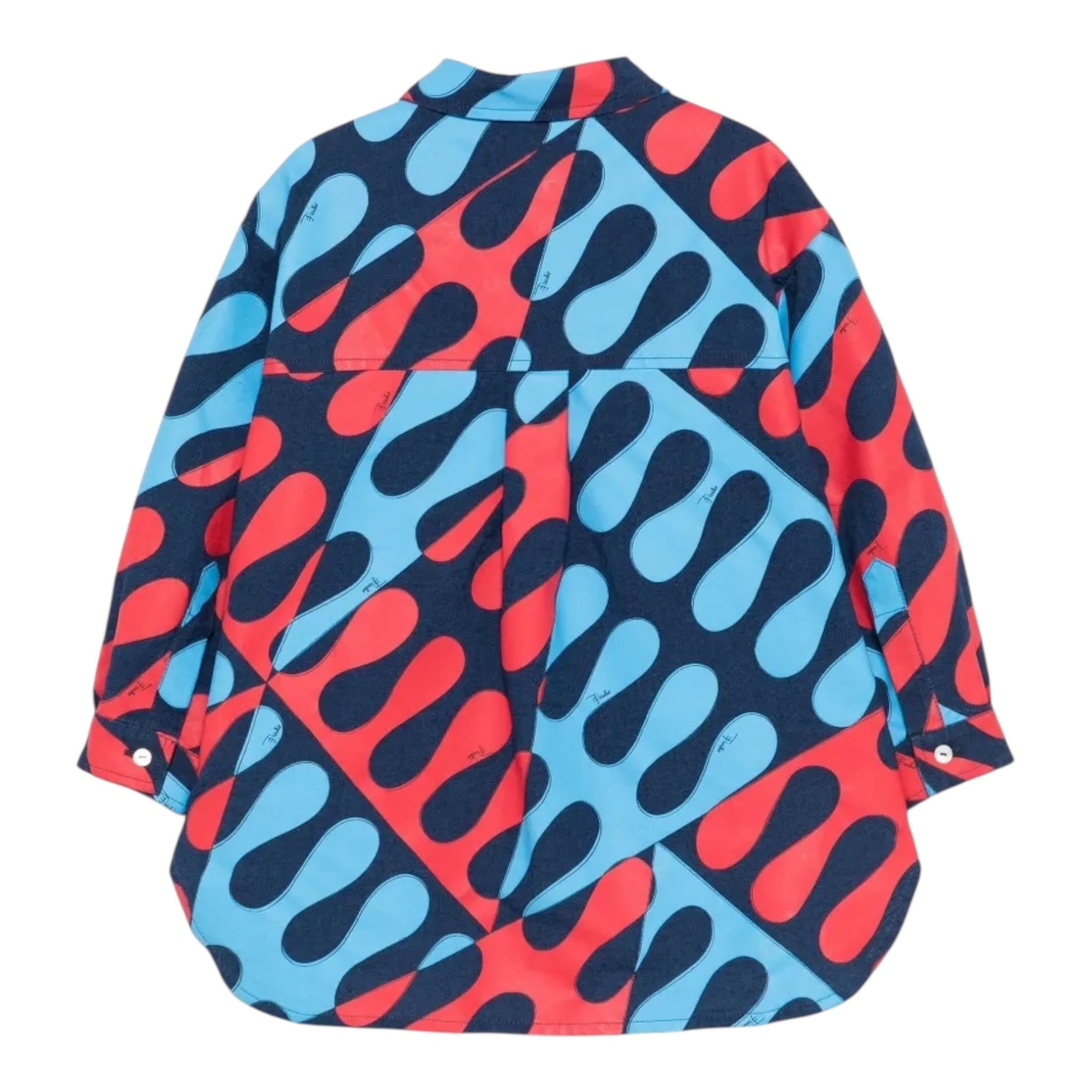 Emilio Pucci Camicia Tinta Unita con Fantasia per Bambina PW5A20 BLU EMILIO PUCCI 