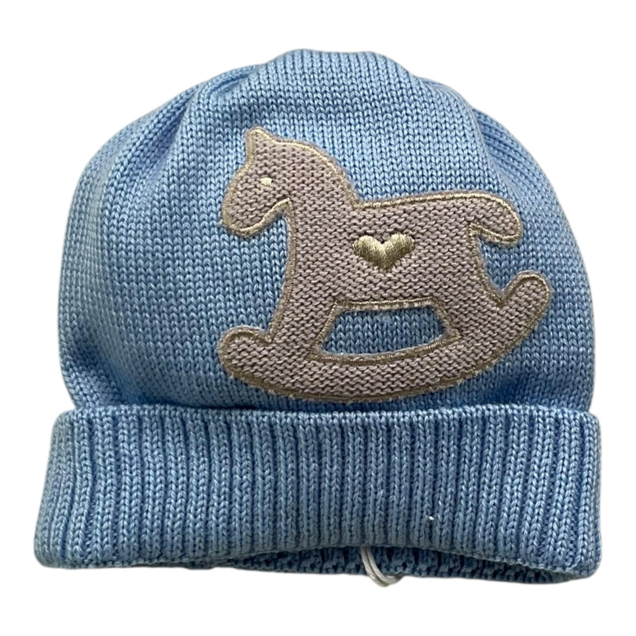 BABY LORD cappello tinta unita con ricami cavallo Azzurro per Neonato 602 AZZURRO BABY LORD 