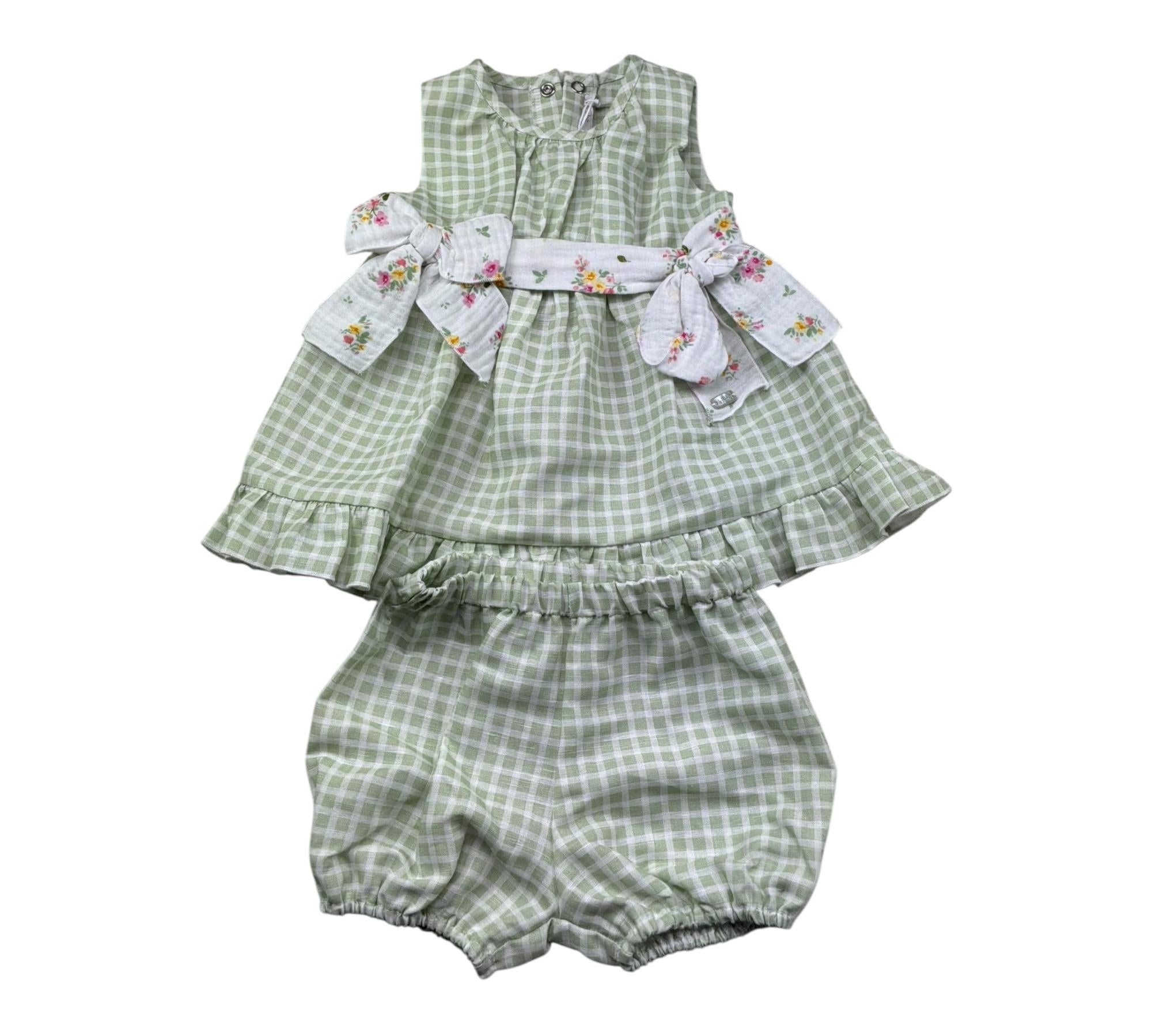 Le Bebe Completo 2 Pezzi Camicia-Culotte Fantasia Qaudri per Neonata LBG6239 VERDE LE BEBE 