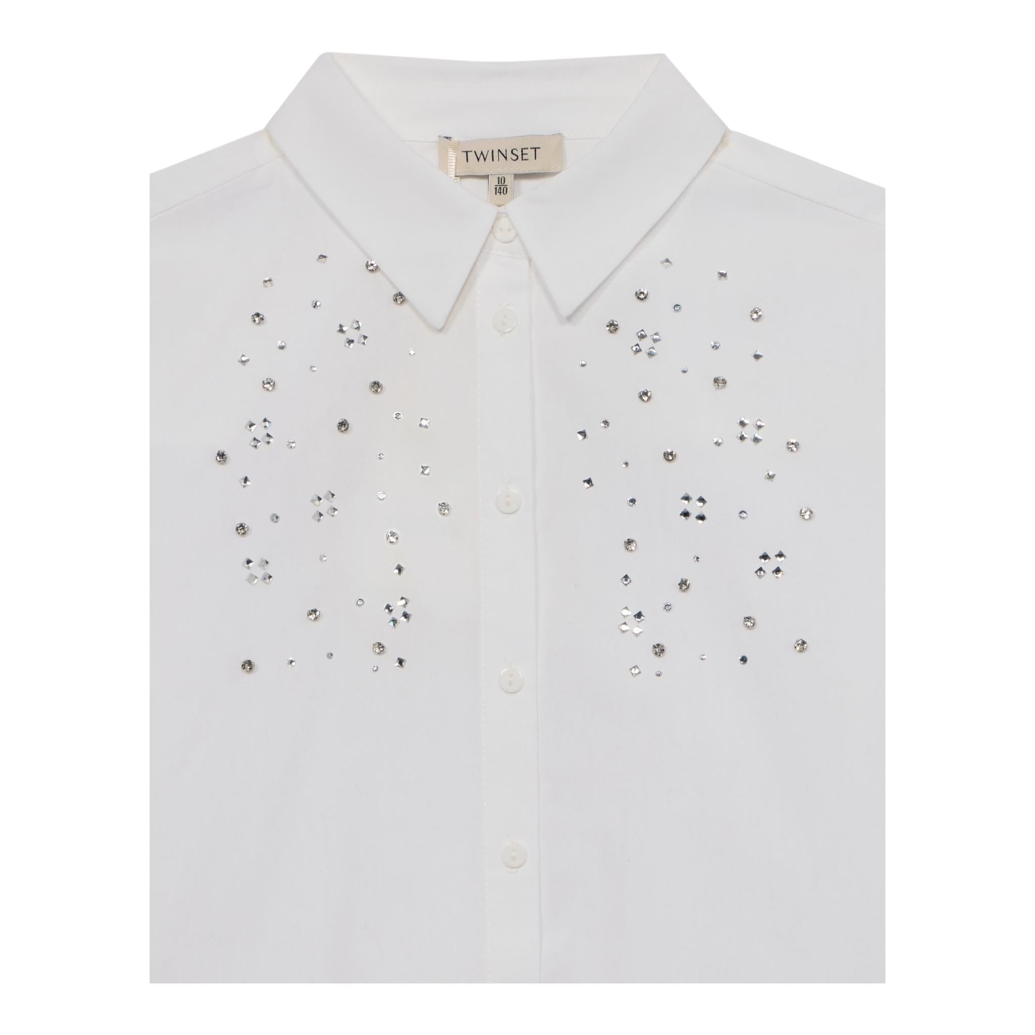 Twinset Camicia Tinta Unita con Brillantini per Bambina 251GJ2QM0 BIANCO TWINSET 