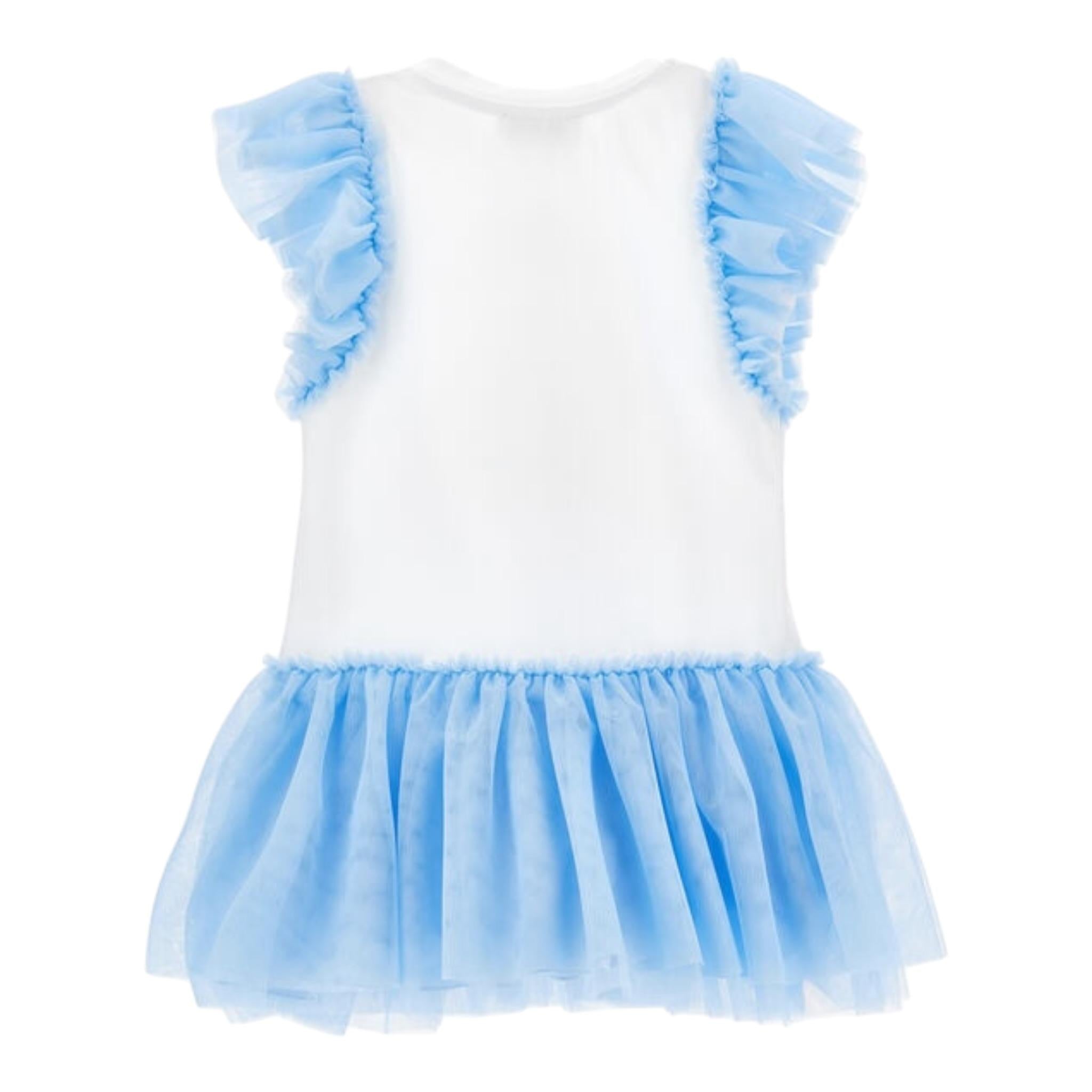 Monnalisa Abito Bicolore con Stampa E Brillantini per Bambina 19E918X BIANCO MONNALISA 