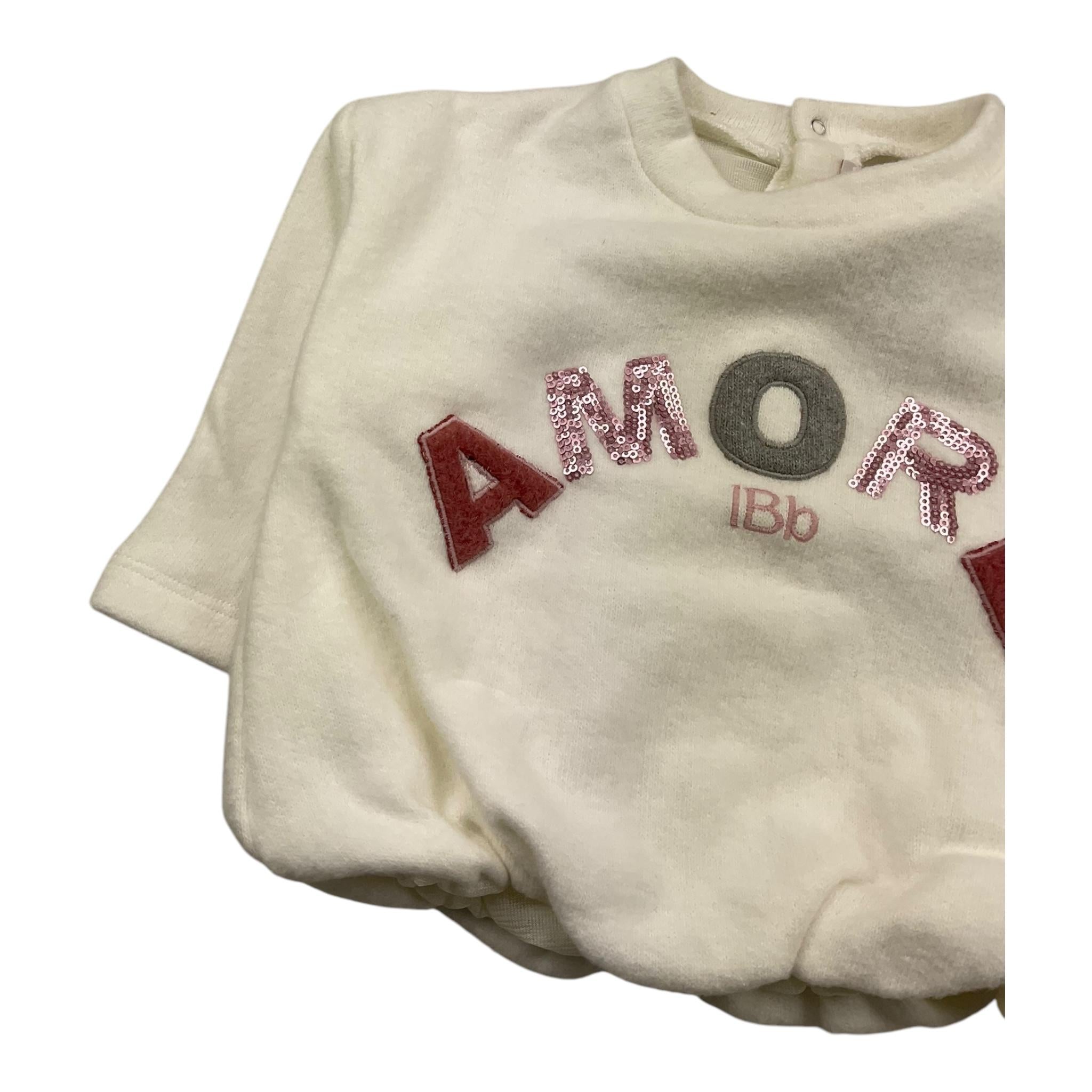 LE BEBE' felpa chiusa girocollo tinta unita con stampa paillettata Panna per Neonata LBG6013 PANNA LE BEBE' 