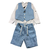 Shako' Komplettes 3-teiliges Zeremonienhemd-Bermuda-Gilet Blau für Neugeborene
