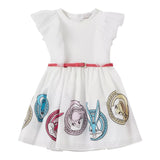Monnalisa Abito Giromanica Tinta Unita con Tulle per Bambina 119917 BIANCO MONNALISA 
