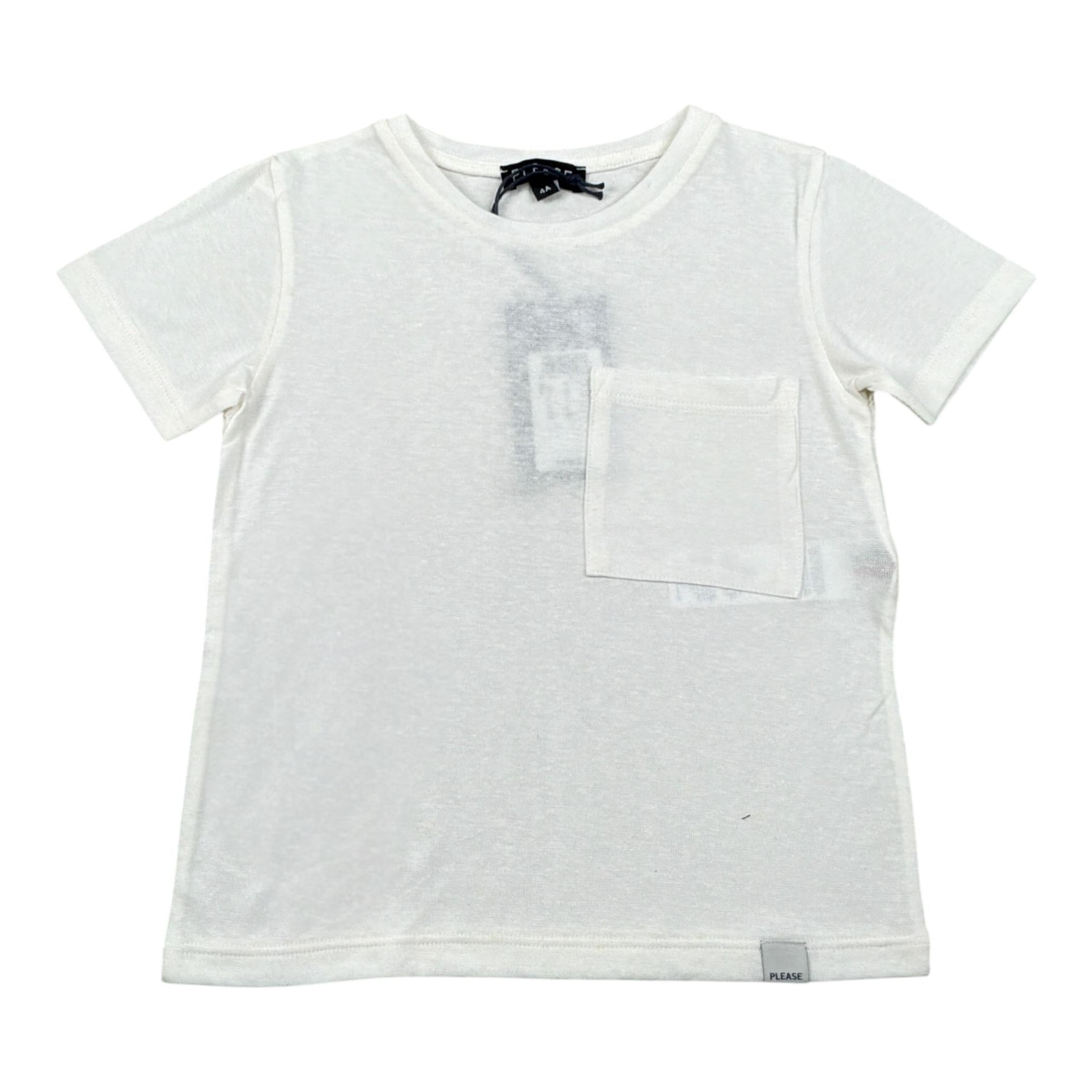 Please T-Shirt tinta unita con Taschino Panna per Bambino MBB9030B72X PANNA PLEASE 
