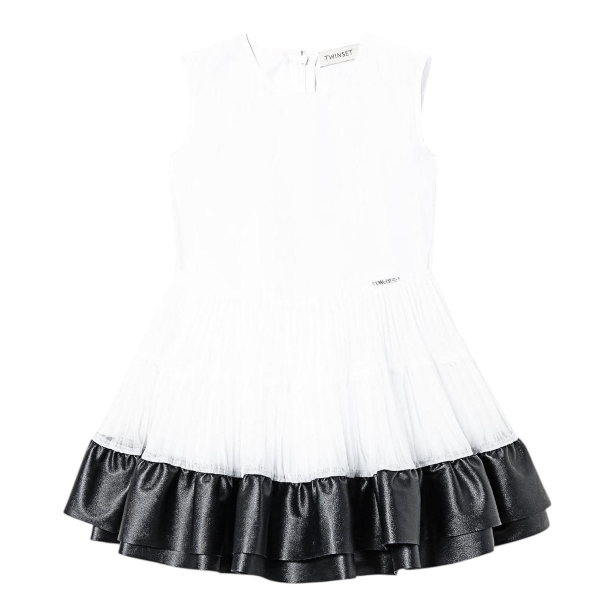 Twinset Abito Giromanica Tinta Unita con Tulle per Bambina 221GJ2QAA BIANCO TWINSET 