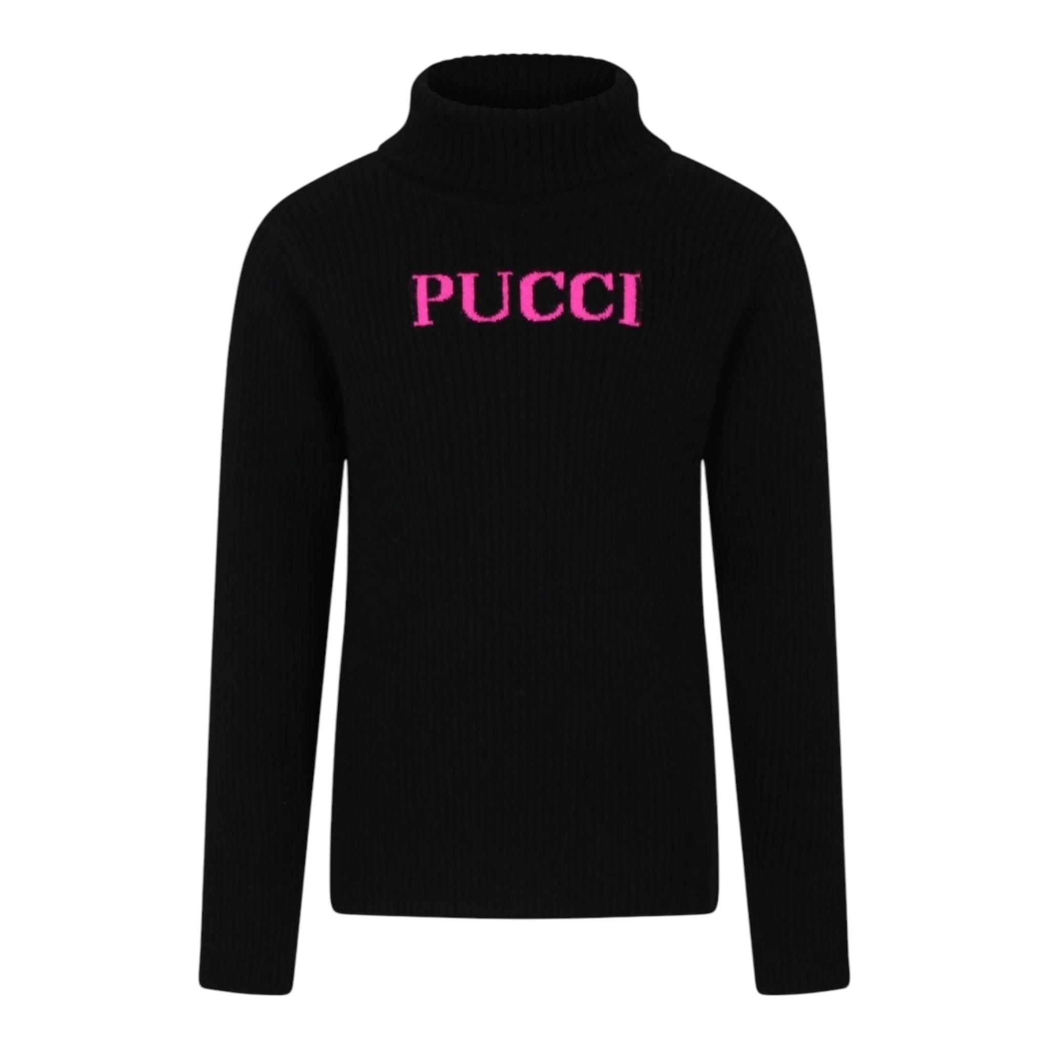 EMILIO PUCCI maglia collo alto tinta unita con stampa logo Nero per Bambina PV9A40 NERO EMILIO PUCCI 