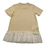 Caffe' D'Orzo Einfarbiges T-Shirt mit Rundhalsausschnitt und goldenem Tüll für Baby-Mädchen