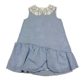 Barcellino Schlichtes Kleid mit Armloch und hellblauer Stickerei für Baby-Mädchen