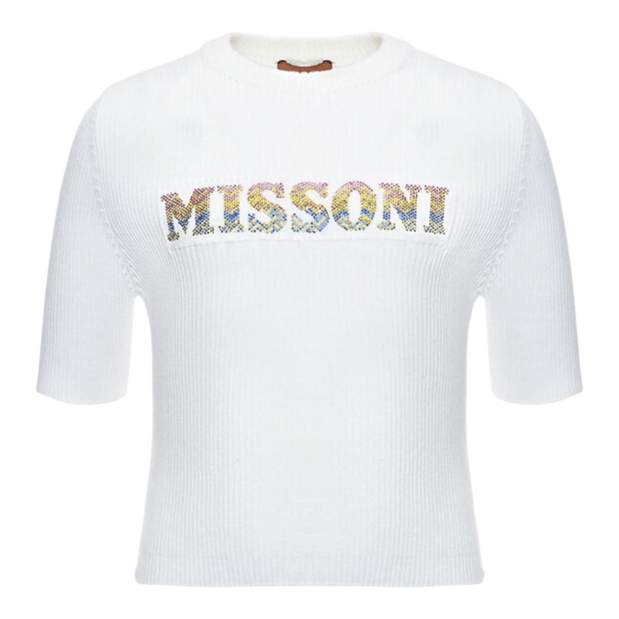 Missoni T-Shirt Tinta Unita con Stampa A Costine per Bambina MU9A41 PANNA MISSONI 