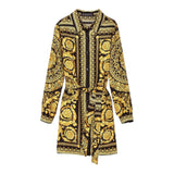 Versace Einfarbiges Kleid mit schwarzem Hemdmusterdruck für Mädchen