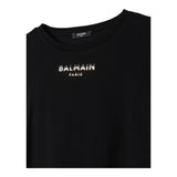 Balmain – Schwarzes, einfarbiges T-Shirt mit Rundhalsausschnitt und Logo für Mädchen