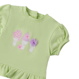 Mini Banda T-Shirt Girocollo Tinta Unita con Stampa per Neonata 3B726 VERDE MINI BANDA 