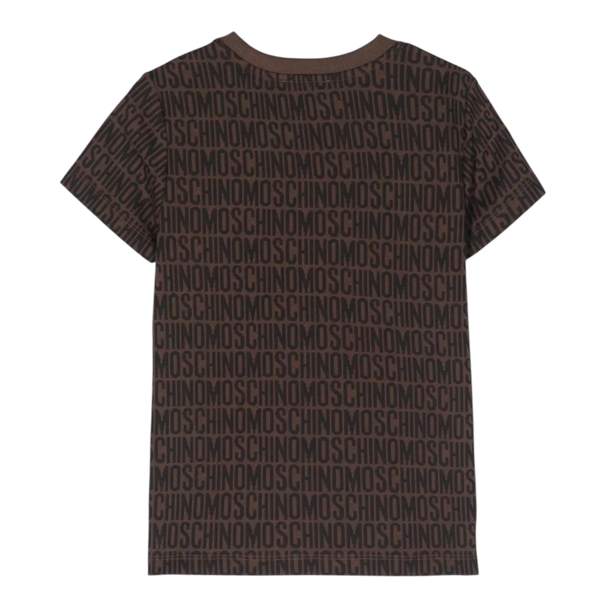 MOSCHINO t-shirt tinta unita logata con cappuccio Marrone per Bambino H5M03R MARRONE MOSCHINO 