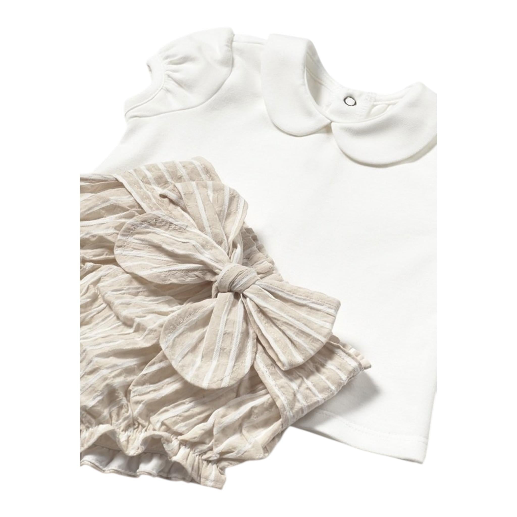 Mayoral Completo 3 Pezzi Cardigan-Coulotte con Fantasia A Righe-T-Shirt per Neonata 1254 BIANCO MAYORAL 